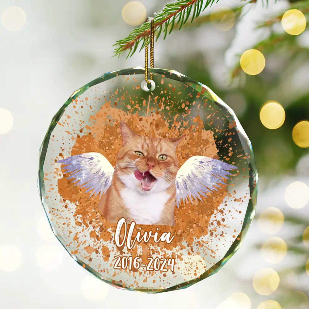 Custom Photo Memorial Dog Cat Pet Christmas - Personalized Circle Glass Ornament - Image 3