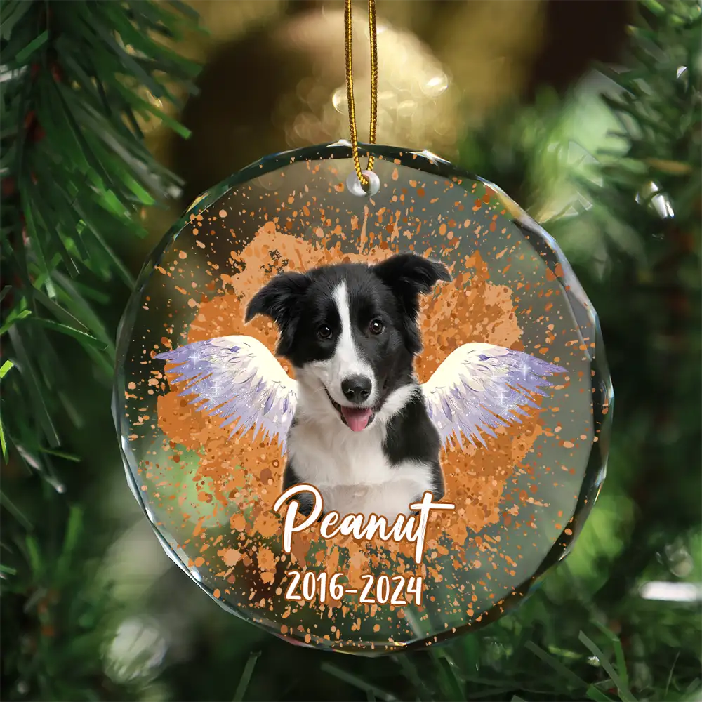 Custom Photo Memorial Dog Cat Pet Christmas - Personalized Circle Glass Ornament - Image 4