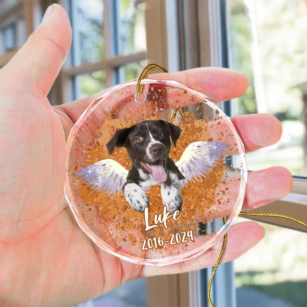 Custom Photo Memorial Dog Cat Pet Christmas - Personalized Circle Glass Ornament - Image 5