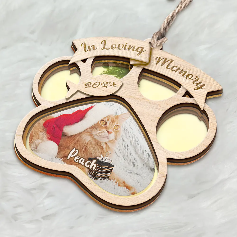 Custom Photo Memorial Dog Cat Pet You Left Paw Prints On My Heart - Personalized Mirror Ornament - Image 3