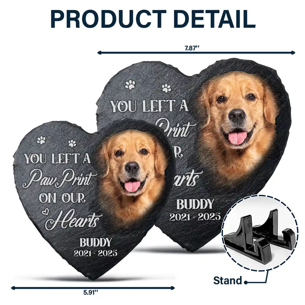 Custom Photo Memorial Dog Cat You Left A Paw Print - Personalized Heart Memorial Garden Stone - Image 6
