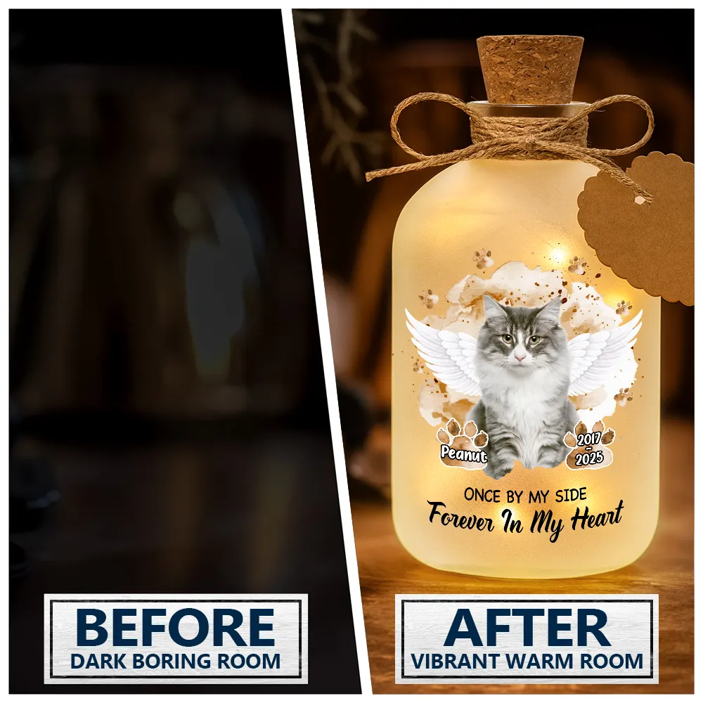 Custom Photo Memorial Dog Cat Your Wings Were Ready - Personalized Short Bottle Light - Image 3