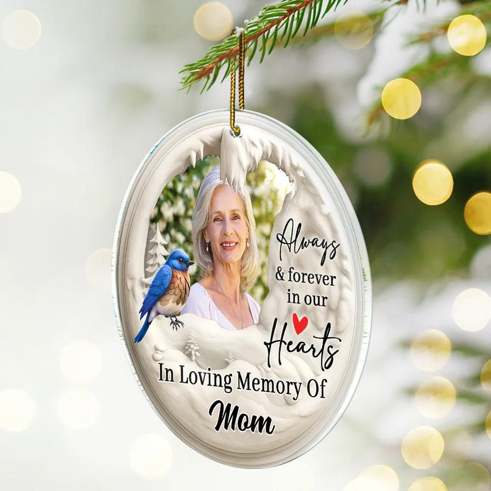 Custom Photo Memorial Family Loss Cardinal Bird - Personalized Circle Acrylic Ornament - Image 2