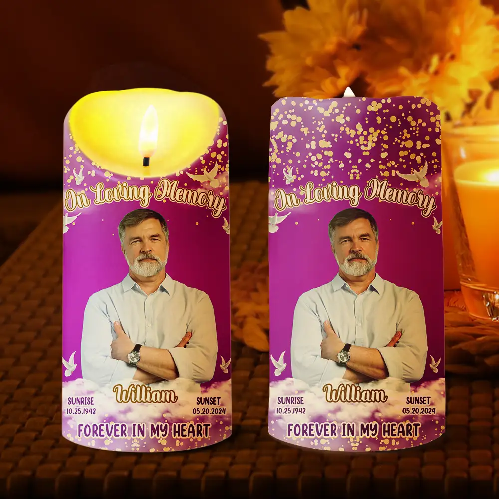 Custom Photo Memorial Forever In Our Hearts - Personalized Flameless LED Candle - Image 3