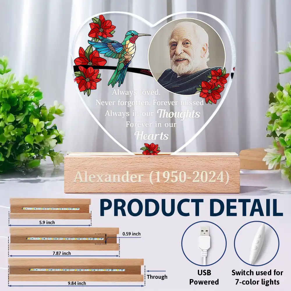 Custom Photo Memorial Forever Missed Always Shine In Our Hearts - Personalized Custom Shaped LED Light - Image 6