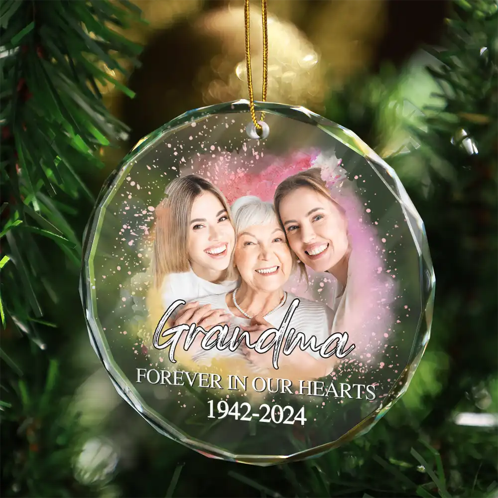 Custom Photo Memorial Forever Our My Hearts - Personalized Circle Glass Ornament - Image 4