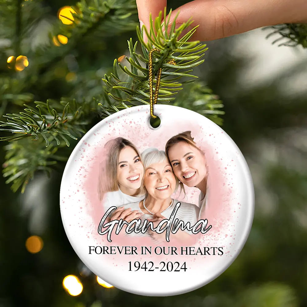 Custom Photo Memorial Grandma And Granddaughter - Personalized Circle Ceramic Ornament - Image 4