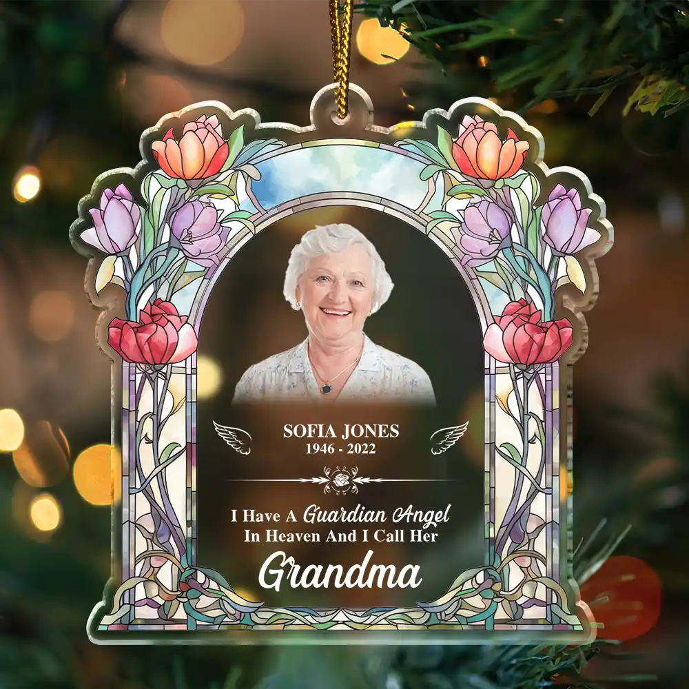Custom Photo Memorial I Have A Guardian Angel In Heaven Mom Dad - Personalized Custom Shaped Acrylic Ornament - Image 4