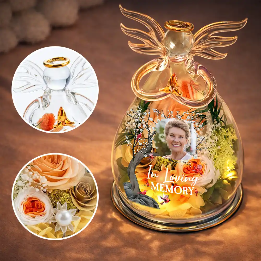 Custom Photo Memorial I Have An Angel Watching Over Me - Personalized Flower In Glass Angel Figurine - Image 6
