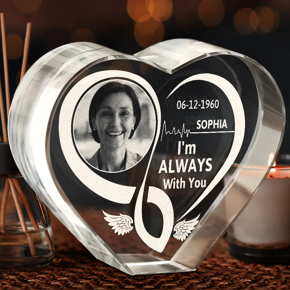 Custom Photo Memorial I'm Always With You Forever In Heart - Personalized Crystal Heart - Image 3