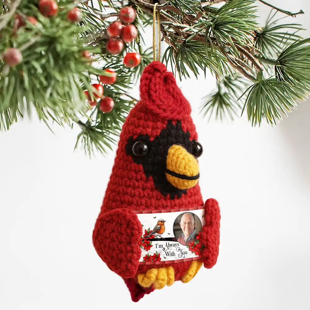 Custom Photo Memorial I'm Always With You - Personalized Crochet Cardinal Bird Hanging Decoration - Image 2