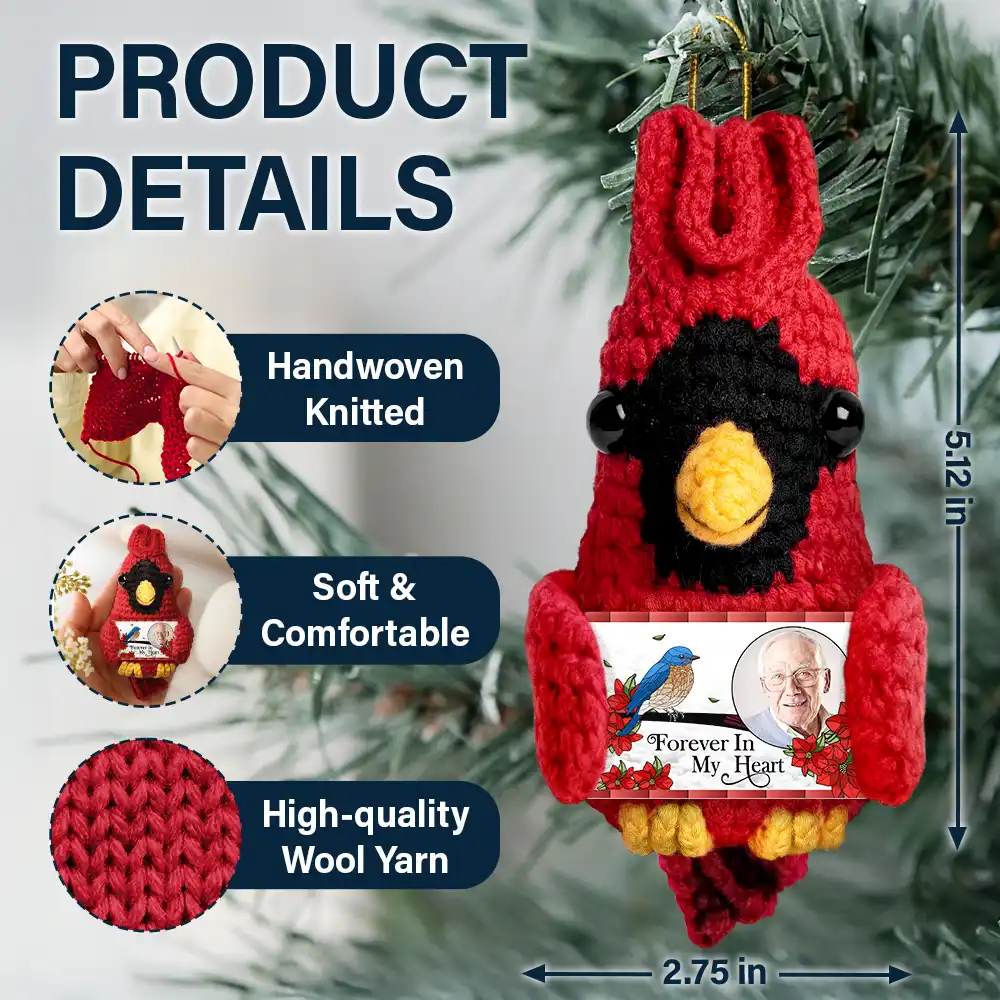 Custom Photo Memorial I'm Always With You - Personalized Crochet Cardinal Bird Hanging Decoration - Image 5
