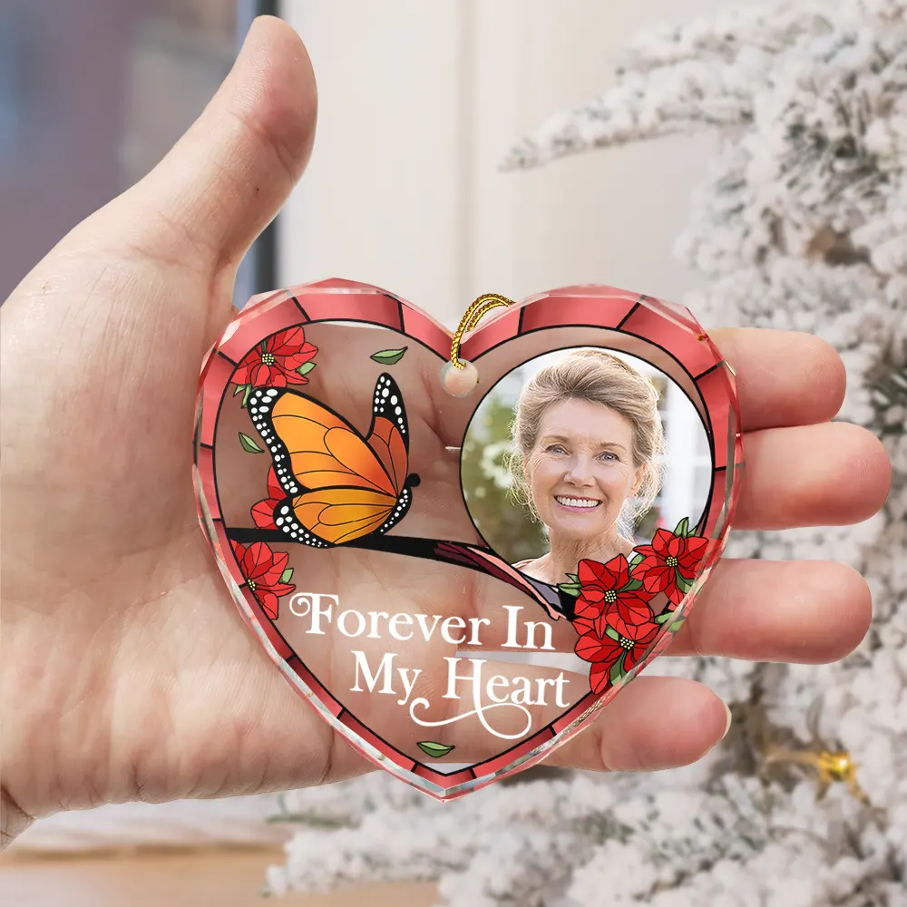 Custom Photo Memorial I'm Always With You - Personalized Heart Shaped Glass Ornament - Image 3