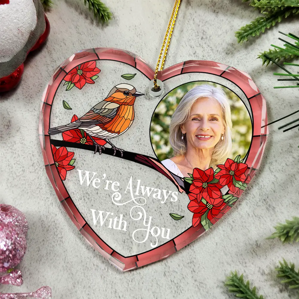 Custom Photo Memorial I'm Always With You - Personalized Heart Shaped Glass Ornament - Image 4