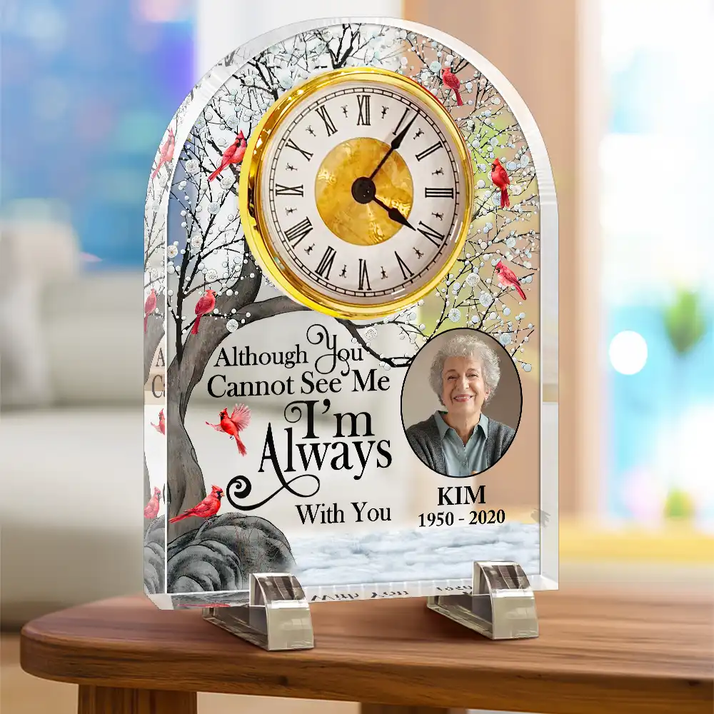 Custom Photo Memorial I'm Always With You Snow Tree Cardinal - Personalized Acrylic Desk Clock - Image 3