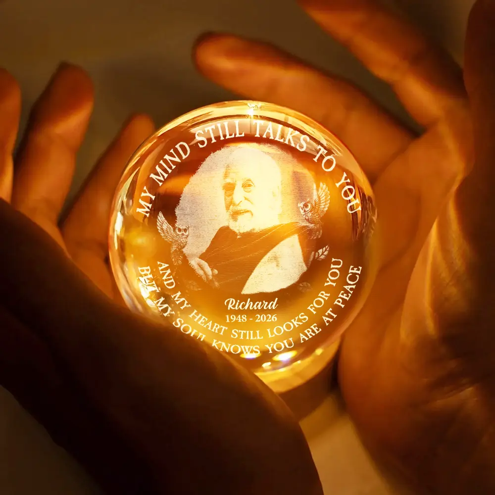 Custom Photo Memorial My Mind Still Talks To You - Personalized Crystal Globe Lamp - Image 4
