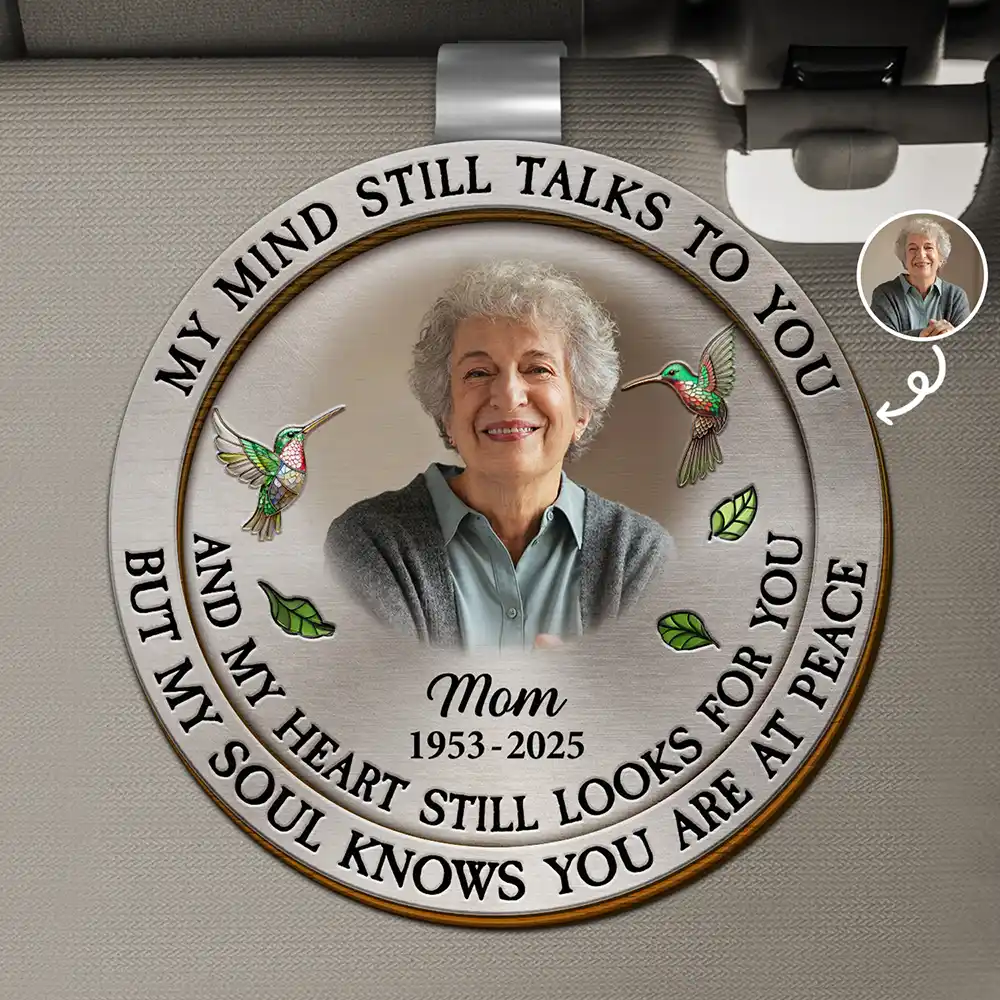 Custom Photo Memorial My Mind Still Talks To You - Personalized Custom Shaped Car Visor Clip - Image 2
