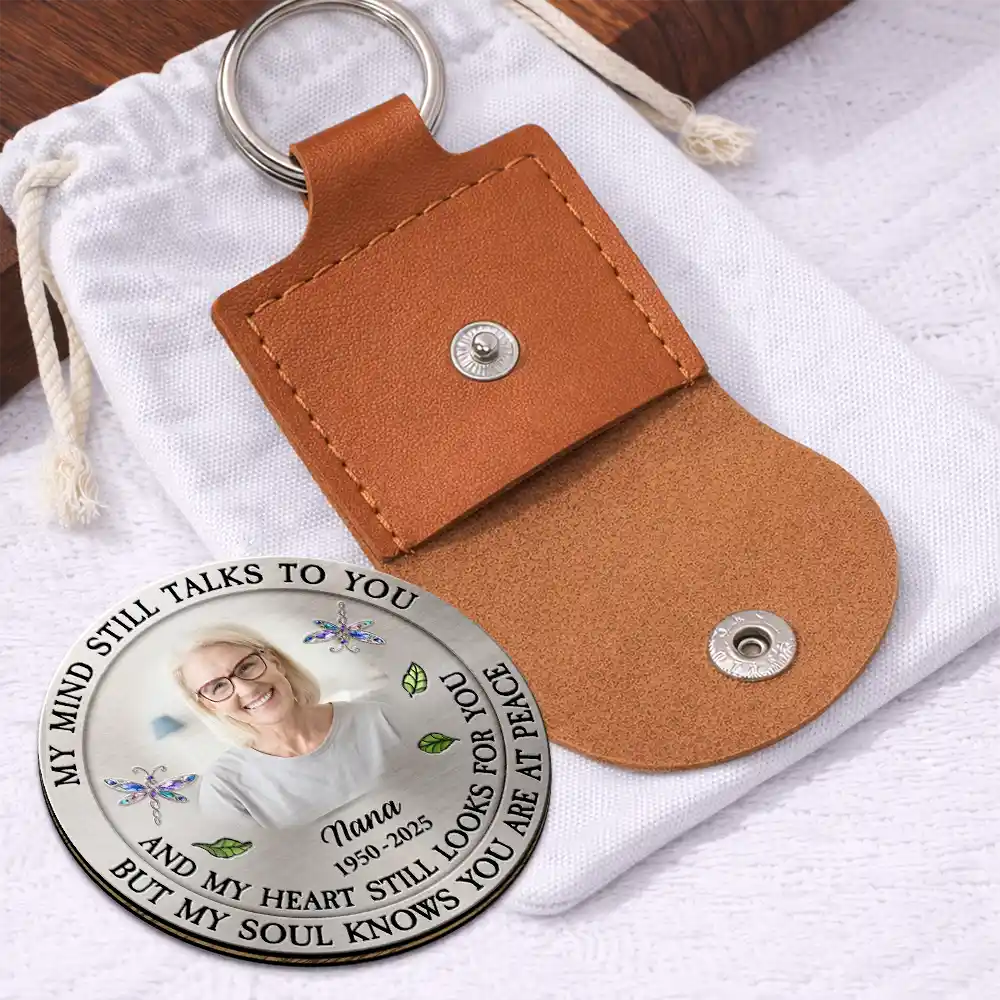 Custom Photo Memorial My Mind Still Talks To You - Personalized Wooden Pocket Hug - Image 2