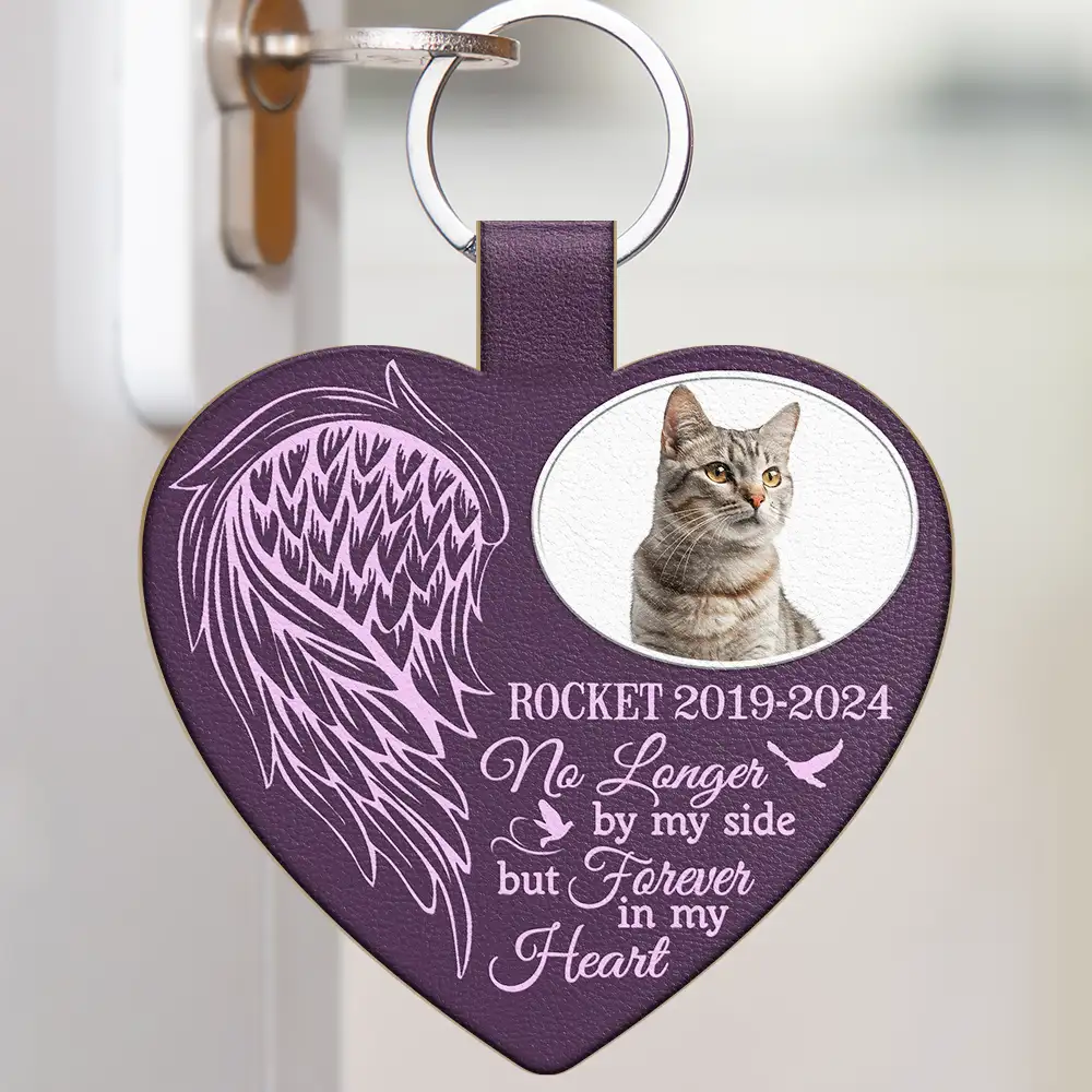 Custom Photo Memorial No Longer By My Side - Personalized Custom Shaped Leather Keychain - Image 2