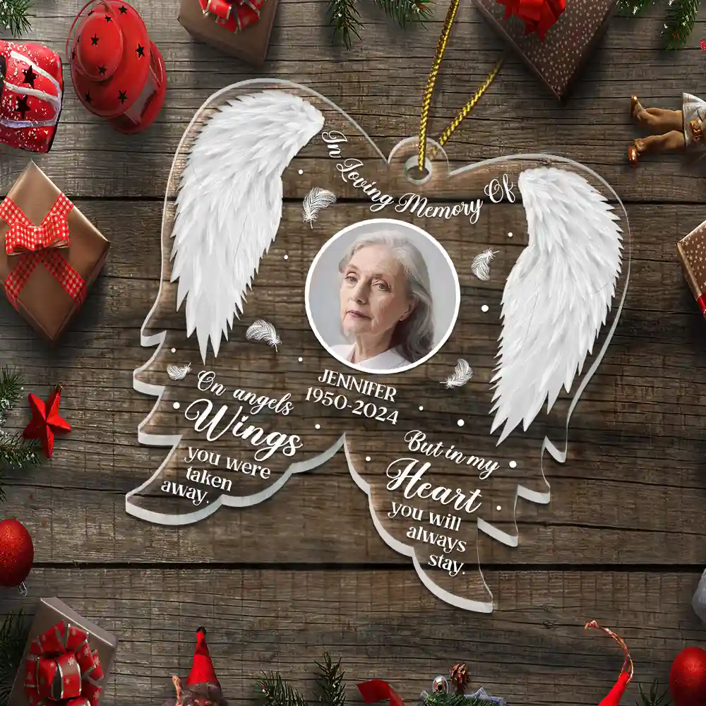 Custom Photo Memorial On Angel Wings You Were Taken Away - Personalized Custom Shaped Acrylic Ornament - Image 5