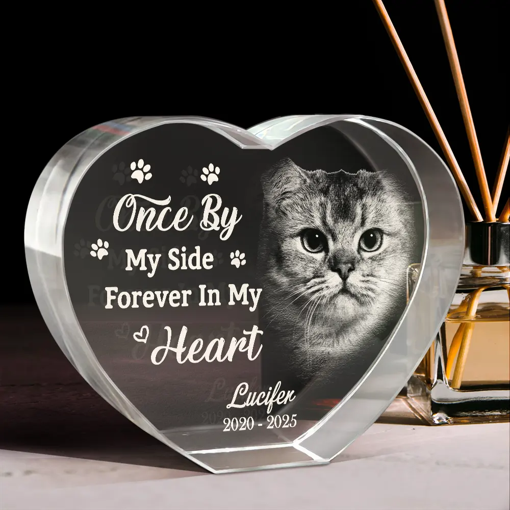 Custom Photo Memorial Once By My Side Forever In My Heart - Personalized Crystal Heart - Image 3