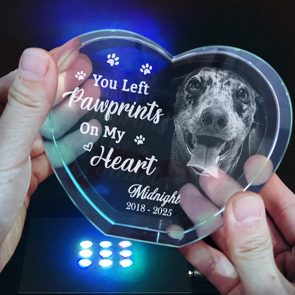 Custom Photo Memorial Once By My Side Forever In My Heart - Personalized Crystal Heart - Image 5