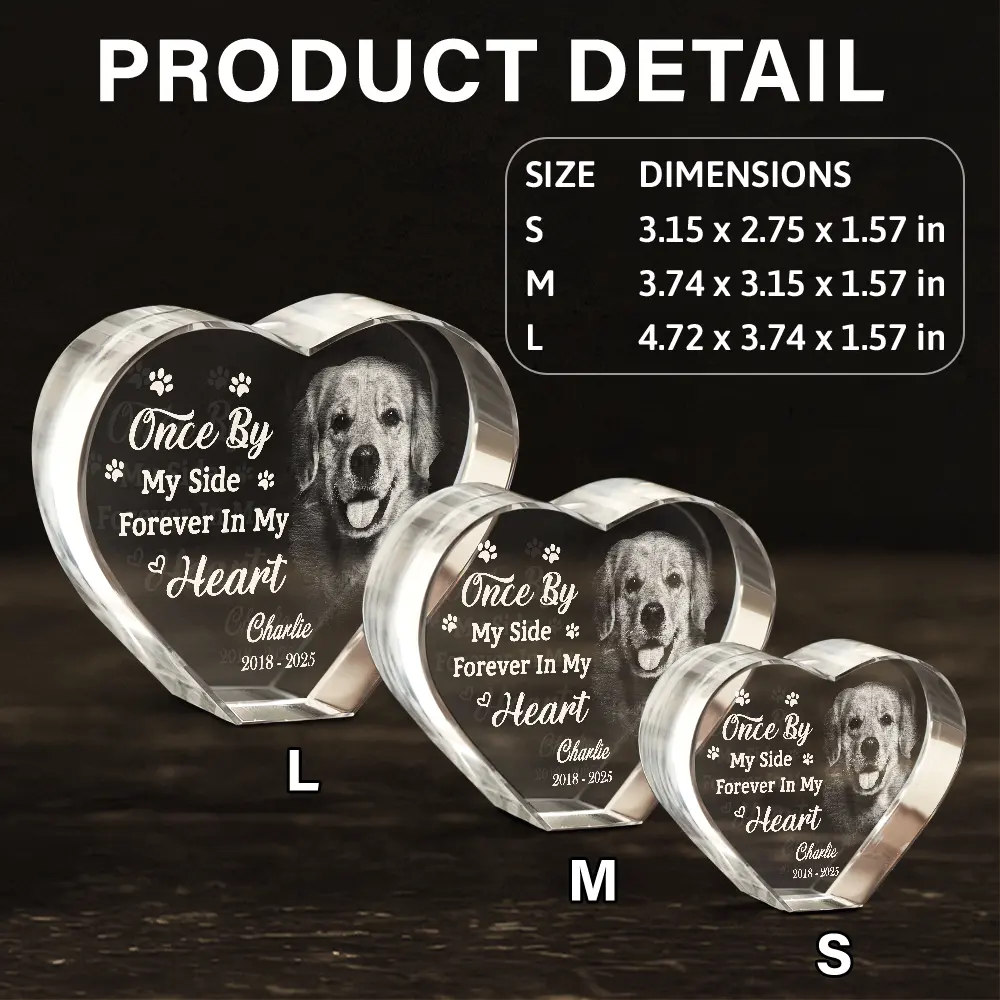 Custom Photo Memorial Once By My Side Forever In My Heart - Personalized Crystal Heart - Image 6