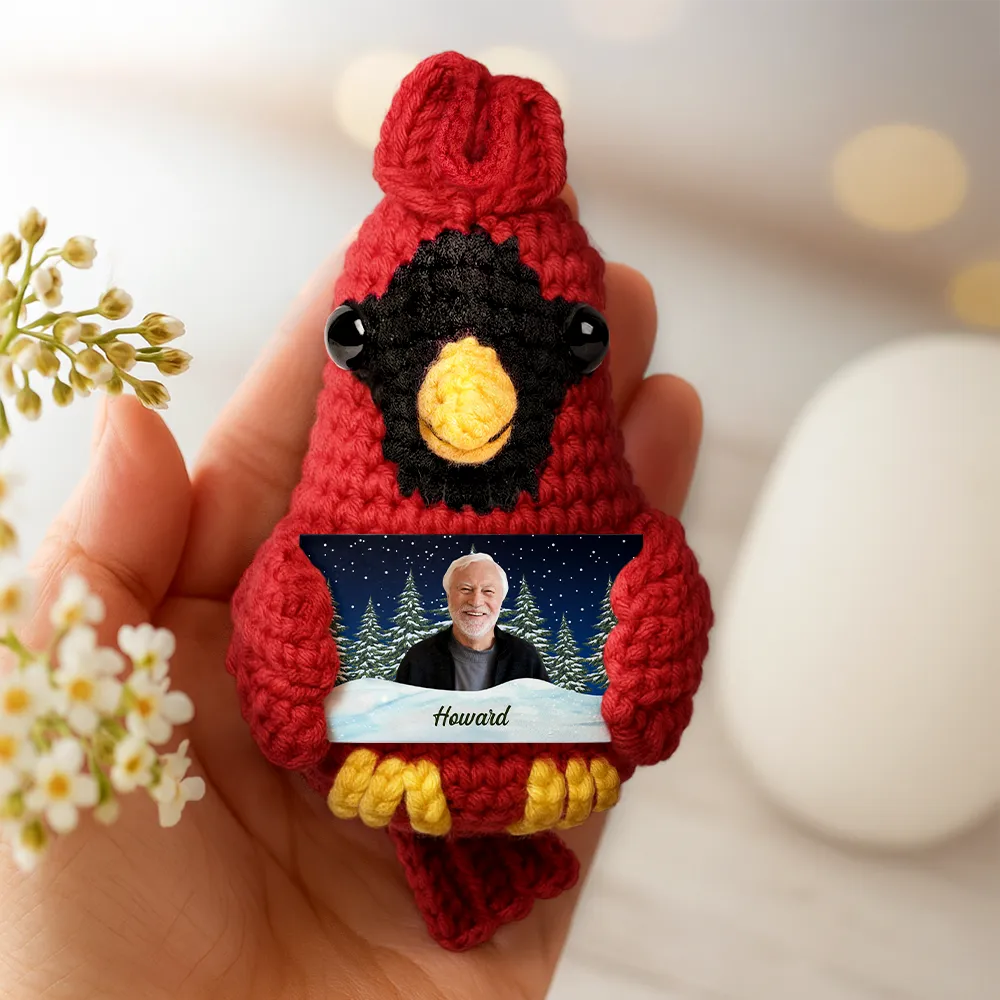 Custom Photo Memorial Pet Family Face - Personalized Crochet Cardinal Bird Hanging Decoration - Image 3