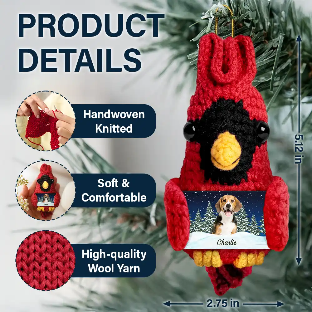 Custom Photo Memorial Pet Family Face - Personalized Crochet Cardinal Bird Hanging Decoration - Image 5