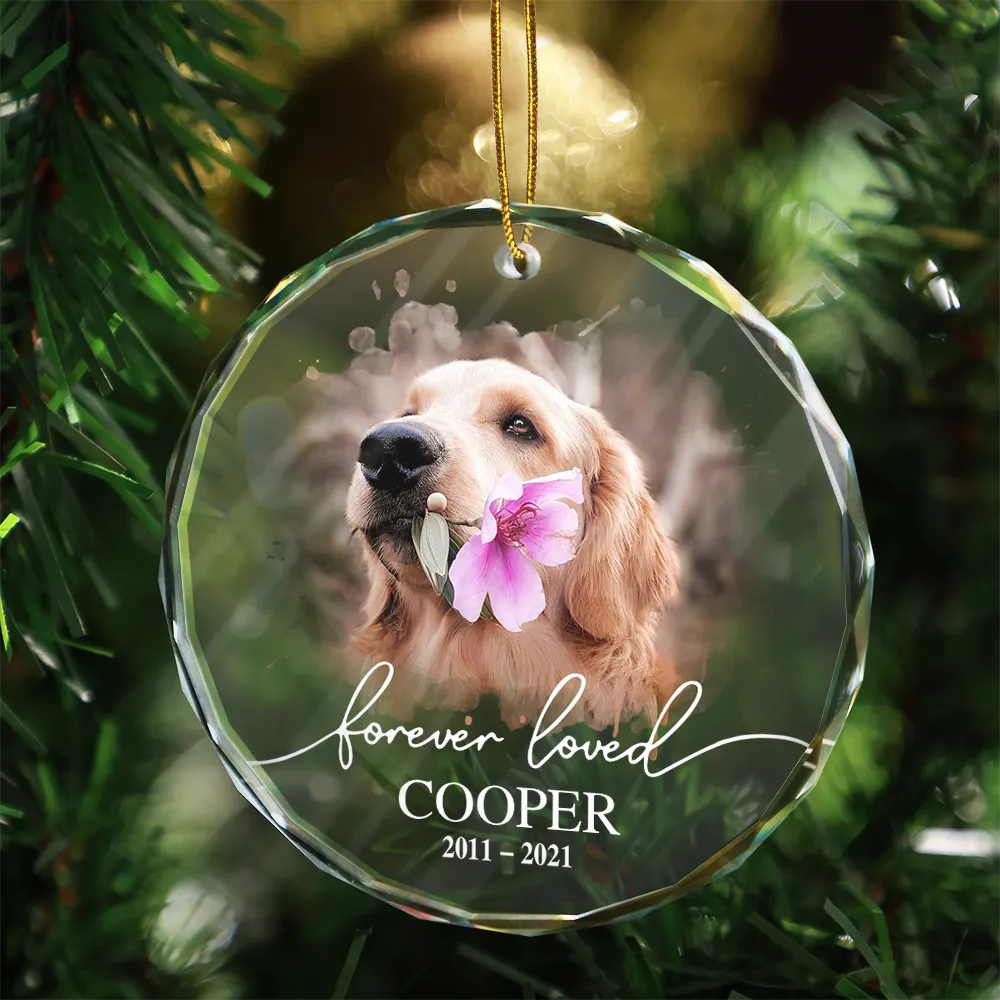 Custom Photo Memorial Pet Forever Loved - Personalized Circle Glass Ornament - Image 3