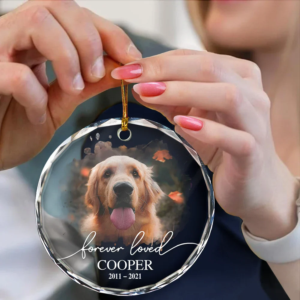 Custom Photo Memorial Pet Forever Loved - Personalized Circle Glass Ornament - Image 4