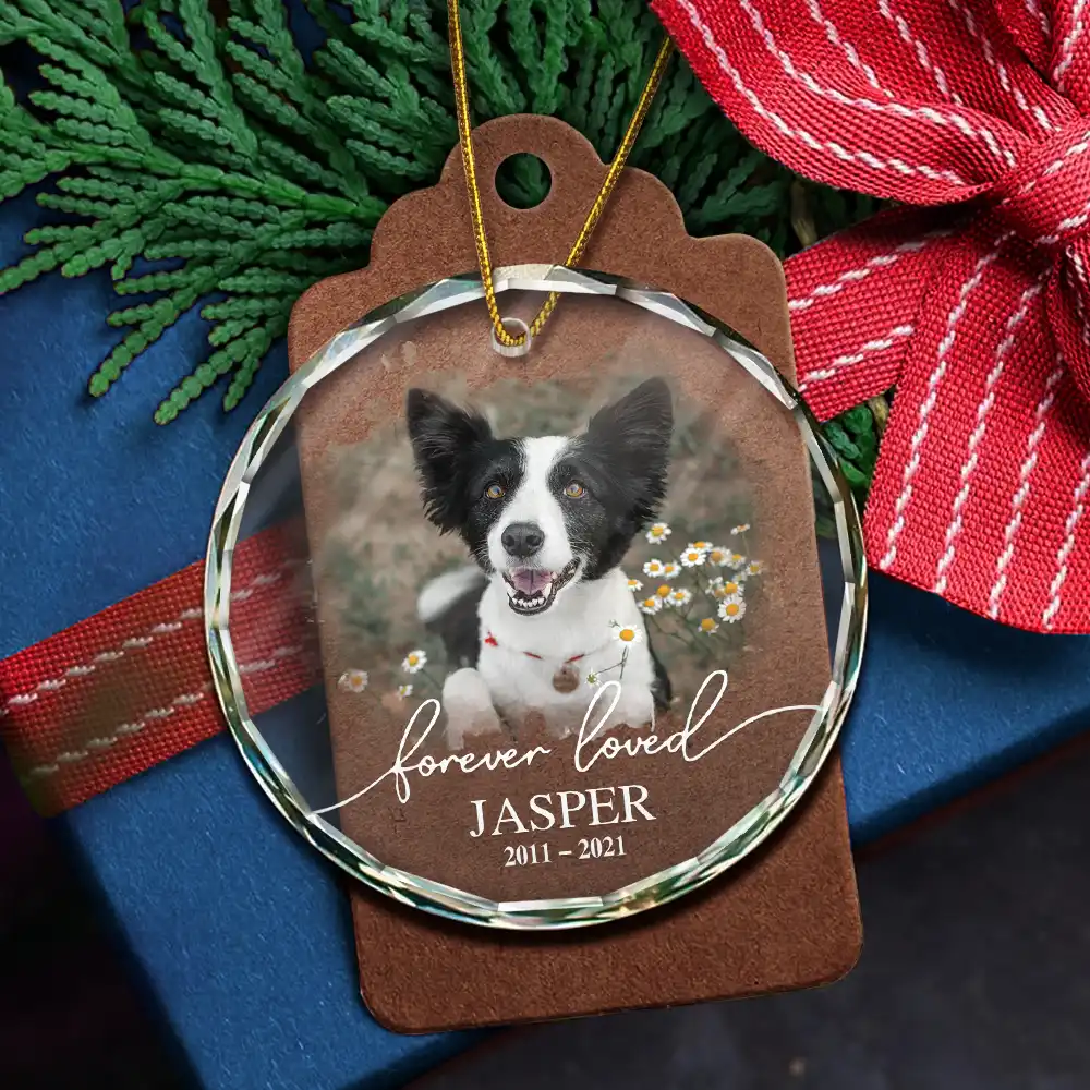 Custom Photo Memorial Pet Forever Loved - Personalized Circle Glass Ornament - Image 5