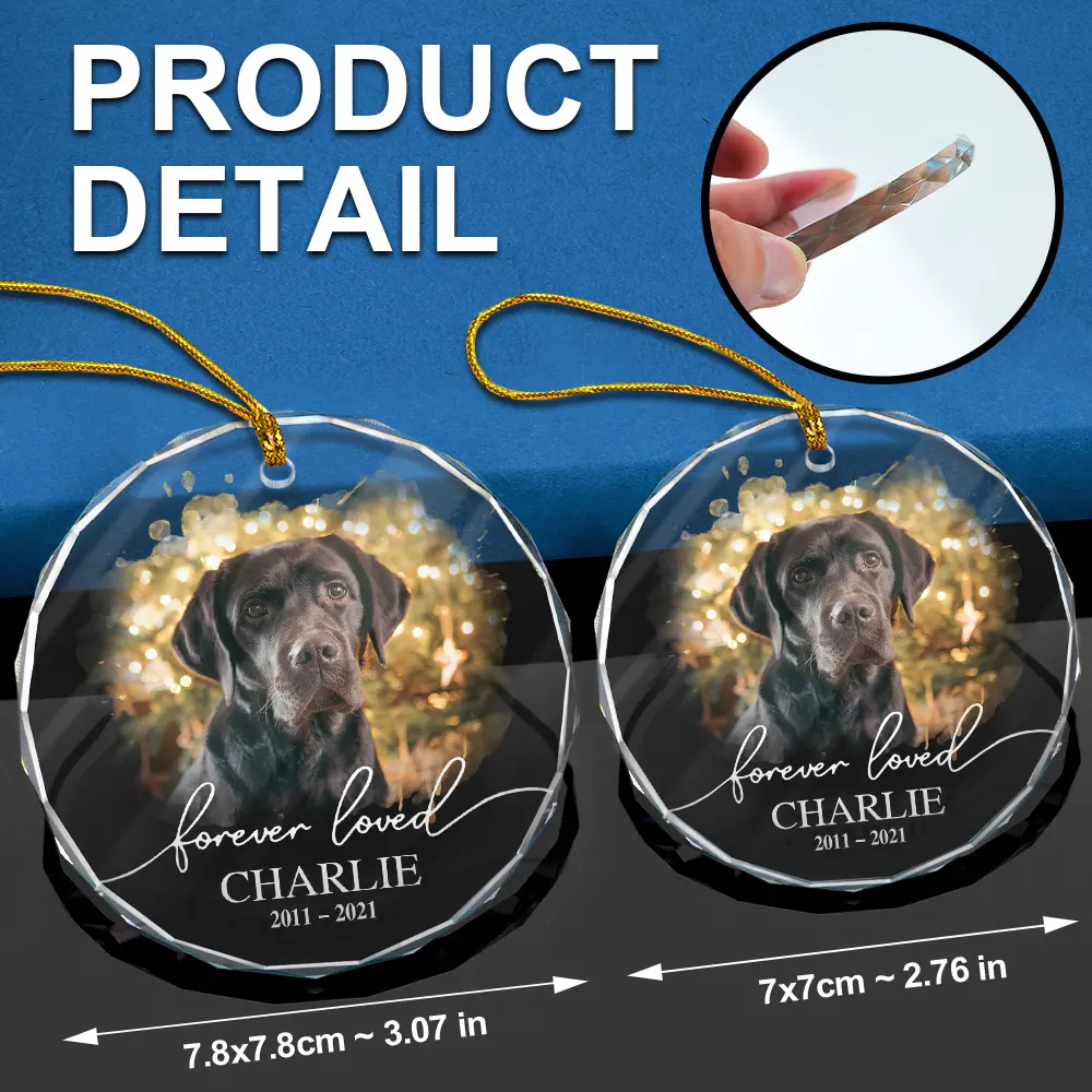Custom Photo Memorial Pet Forever Loved - Personalized Circle Glass Ornament - Image 6