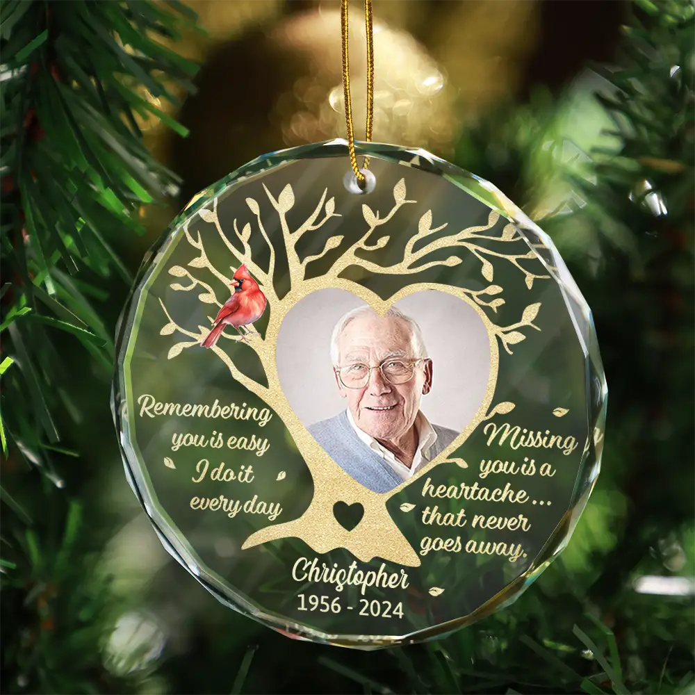 Custom Photo Memorial Remembering You Is Easy - Personalized Circle Glass Ornament - Image 3
