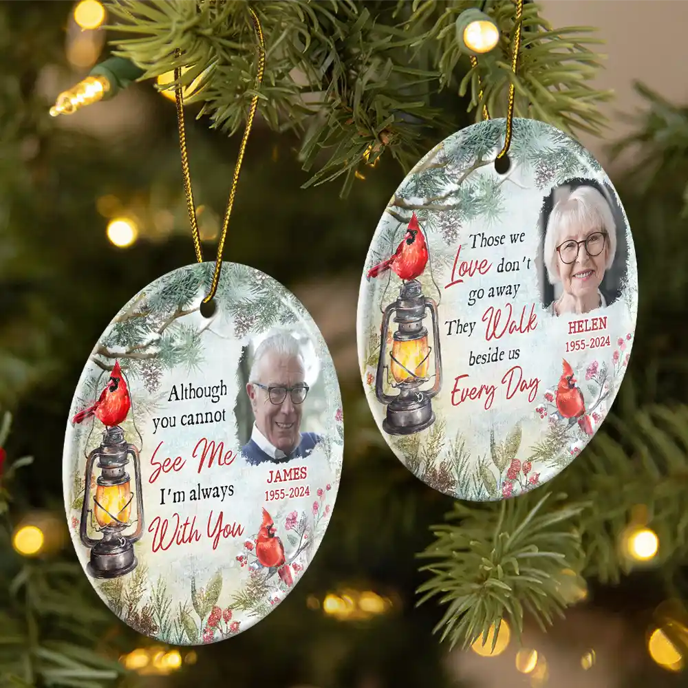 Custom Photo Memorial Someone We Love Is In Heaven - Personalized Circle Ceramic Ornament - Image 2