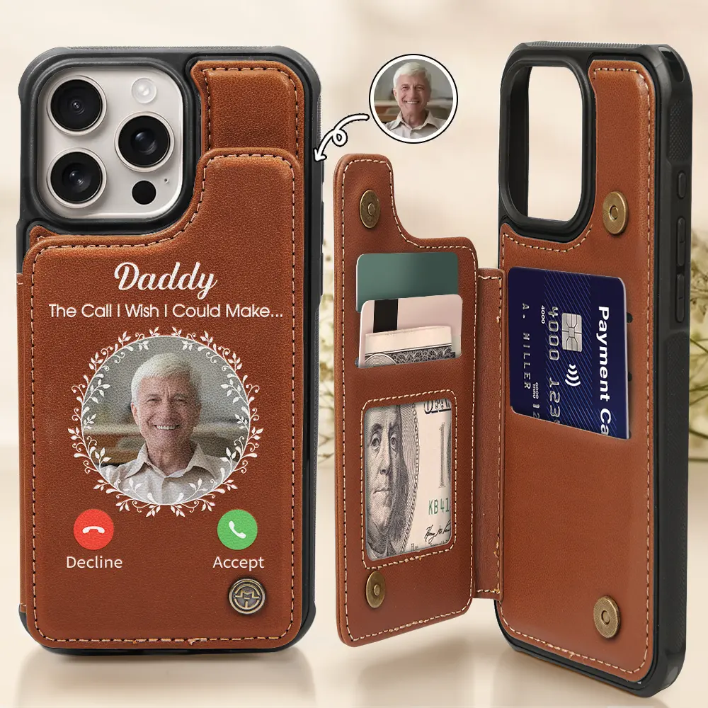 Custom Photo Memorial The Call I Wish I Could Make - Personalized Leather Flip Wallet Phone Case - Image 2