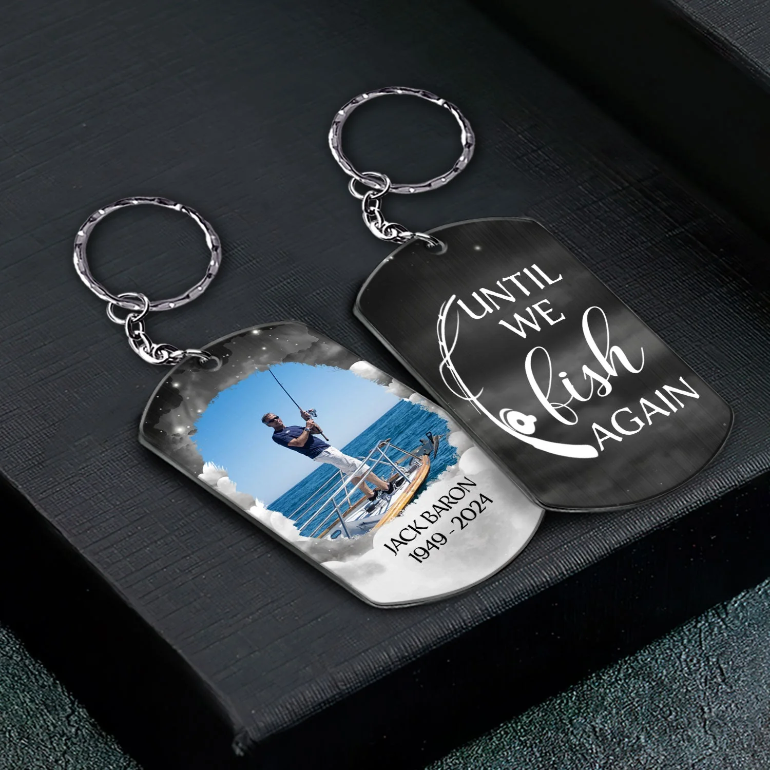 Custom Photo Memorial Until We Fish In Heaven - Memorial Gift For Family - Personalized Aluminum Keychain - Image 2