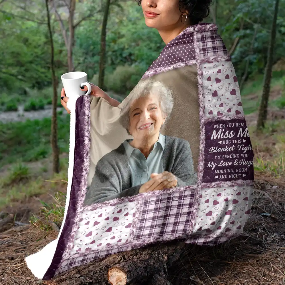 Custom Photo Memorial When You Really Miss Me Hug This Blanket - Personalized Fleece Blanket, Sherpa Blanket - Image 5