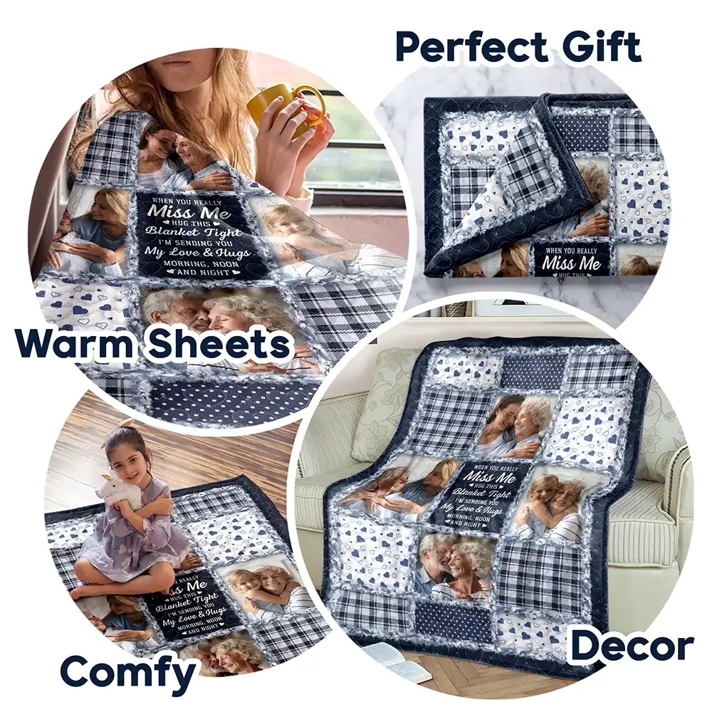 Custom Photo Memorial When You Really Miss Me Hug This Blanket - Personalized Fleece Blanket, Sherpa Blanket - Image 7