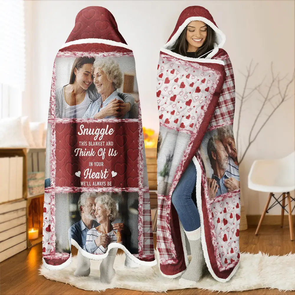 Custom Photo Memorial When You Really Miss Me Hug This Blanket - Personalized Wearable Hooded Blanket - Image 2