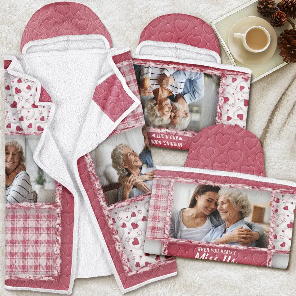 Custom Photo Memorial When You Really Miss Me Hug This Blanket - Personalized Wearable Hooded Blanket - Image 4