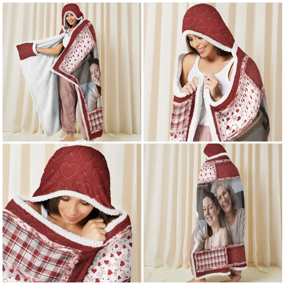 Custom Photo Memorial When You Really Miss Me Hug This Blanket - Personalized Wearable Hooded Blanket - Image 6