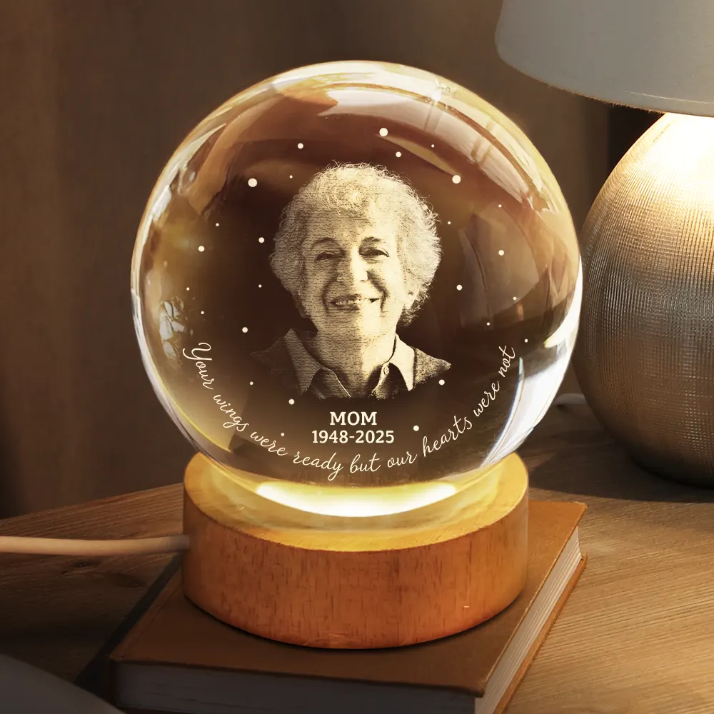 Custom Photo Memorial Your Wings Were Ready - Personalized Crystal Globe Lamp - Image 3