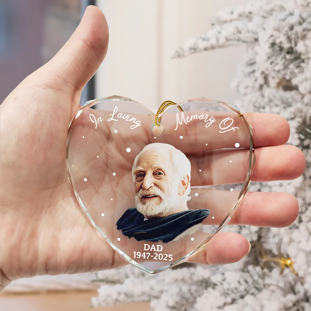 Custom Photo Memorial Your Wings Were Ready - Personalized Heart Shaped Glass Ornament - Image 4