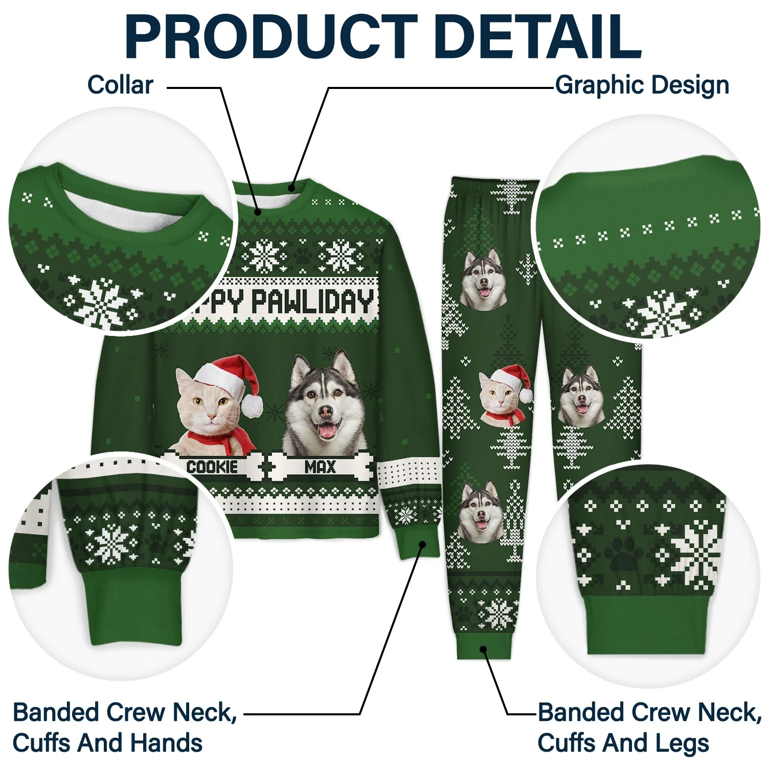 Custom Photo Meowy Catmas Feliz Navidog - Christmas Gift For Cat Lovers, Dog Lovers, Pet Owners - Personalized Unisex Pajamas Set - Image 5