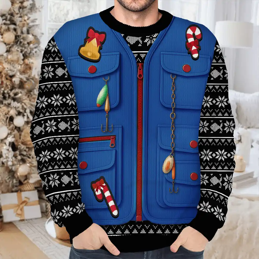 Custom Photo Merry Fishmas 3D Effect - Personalized Unisex Ugly Sweater - Image 5