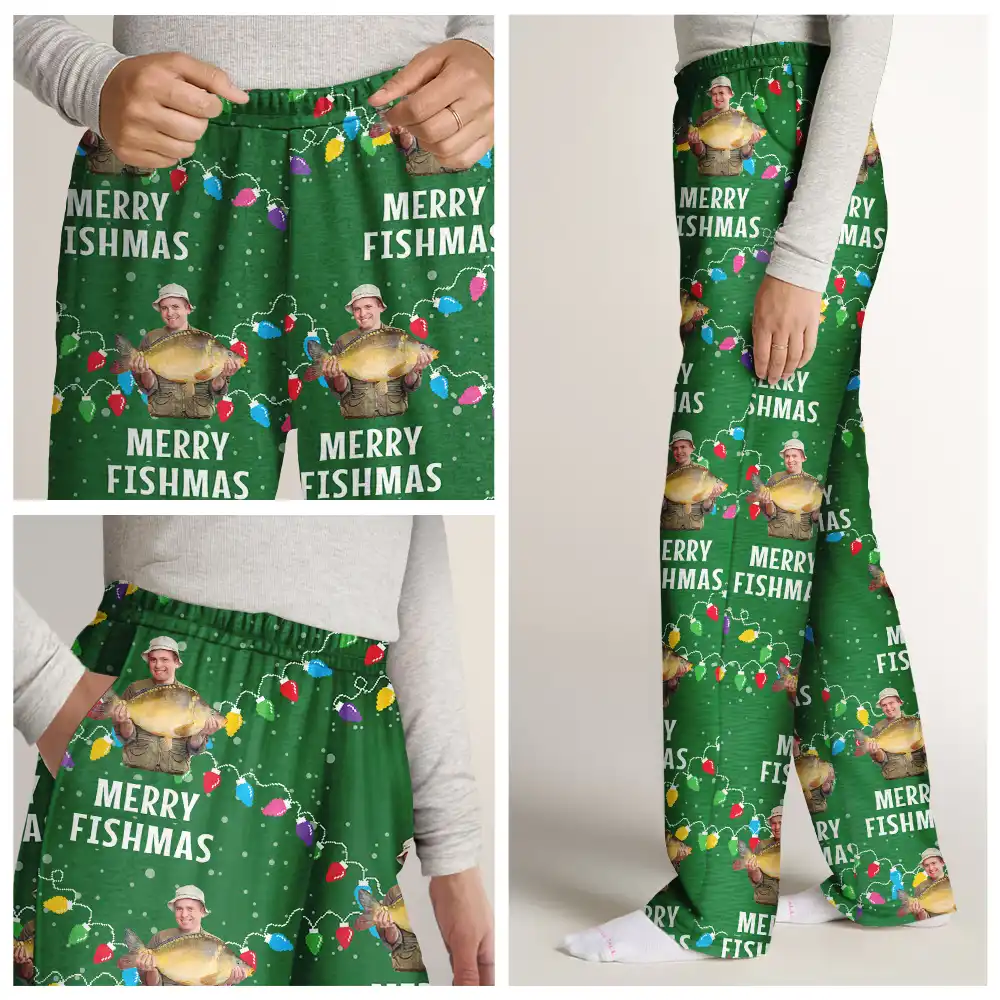 Custom Photo Merry Fishmas - Personalized Pajama Pants - Image 8