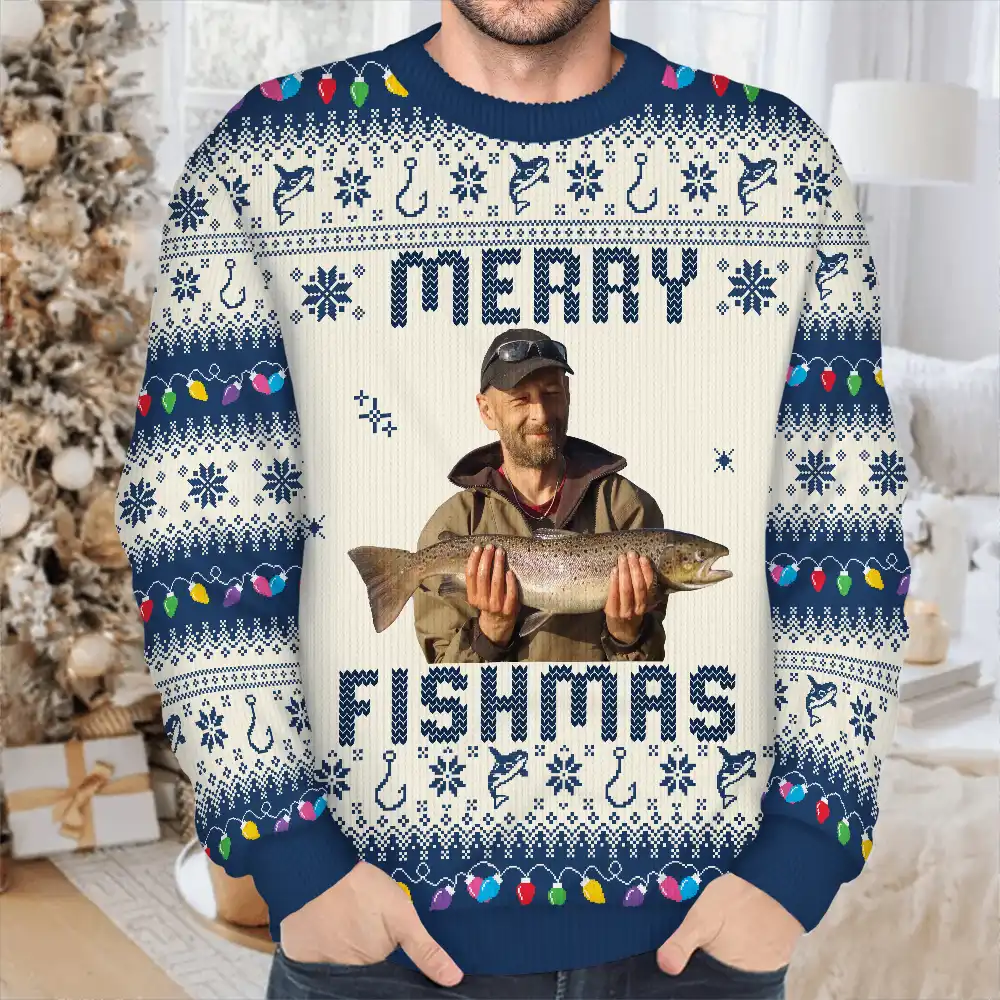 Custom Photo Merry Golfmas Fishmas Grillmas Huntmas - Personalized Unisex Ugly Sweater - Image 6
