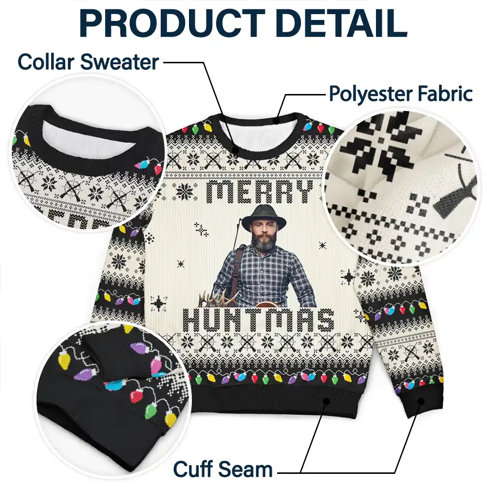 Custom Photo Merry Golfmas Fishmas Grillmas Huntmas - Personalized Unisex Ugly Sweater - Image 7