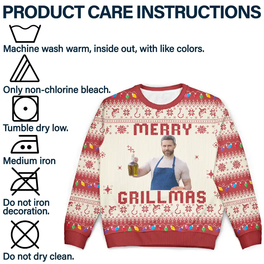 Custom Photo Merry Golfmas Fishmas Grillmas Huntmas - Personalized Unisex Ugly Sweater - Image 8